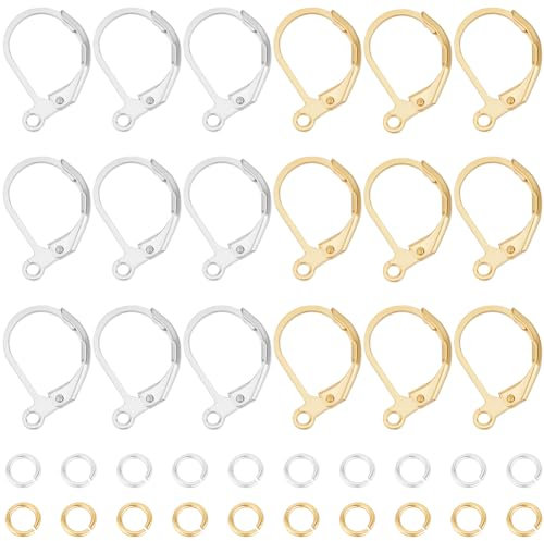 Beebeecraft 1 Box Mit 20 Brisur Ohrringen Aus 24 Karätigem Gold Und 925 mit Sterlingsilber Plattierten Französischen Ohrringhaken Aus 15.6x10x2 mm Austauschbarem Baumelndem Ohrdraht Mit 20 Biegeringen