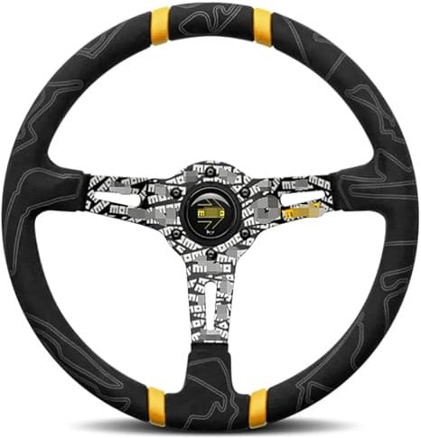 HLQXHM Volant de sport en cuir de haute qualité pour MOMO, voiture de course, volant en daim de 350 mm (Couleur : jaune)