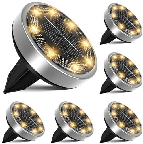 nipify 6 Stück Solar Bodenleuchten Aussen Garten, Solarleuchten Außenleuchte mit 8 LEDs, Warmweiß Led Bodenleuchte Außen Solar Wasserdicht Solarlampen für Garten Rasen Gehweg Patio Auffahr