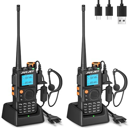 JUCJET K6 Walkie Talkie, Walkie Talkie DualBand con accoppiamento a un tasto, 999 canali, riduzione del rumore vocale, radio ricaricabile ad alta potenza da 2600 mAh per avventure all'aperto(2 pezzi)