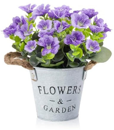 HOTLIKE Plantes Artificielles en Pot, Fleurs Artificielles Deco, Plantes Artificielles Interieur/Extérieur Decoration Fleurs Artificiels Interieur Fausse Plante pour Maison Jardin Bureau (Violet)