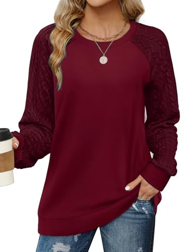 Cuptacc Pull Femme Hiver Sweat Femme Manches Longues Col Rond Basic Grande Taille Violet Rouge L