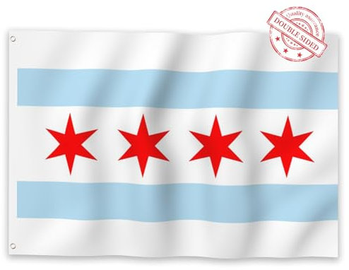 Aoihrraan Chicago Flagge 90x150cm Doppelseitige Stadt Chicago Fahnen Banner Für Outdoor Feiern Haus Garten Veranda Party Dekoration Fahnen Mit 2 Robusten Ösen Präzision Maschine Genäht