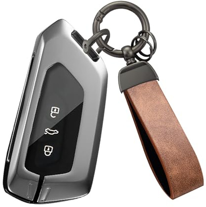 HIBEYO Keyless Autoschlüssel hülle Passt für VW Golf 8 Mk8 leder Schlüsselhülle Schutzhülle Passt für Skoda Octavia 8 Seat Leon MK4 Ateca Tarraco Schlüssel Gehäuse mit Schlüsselanhänger-Braun