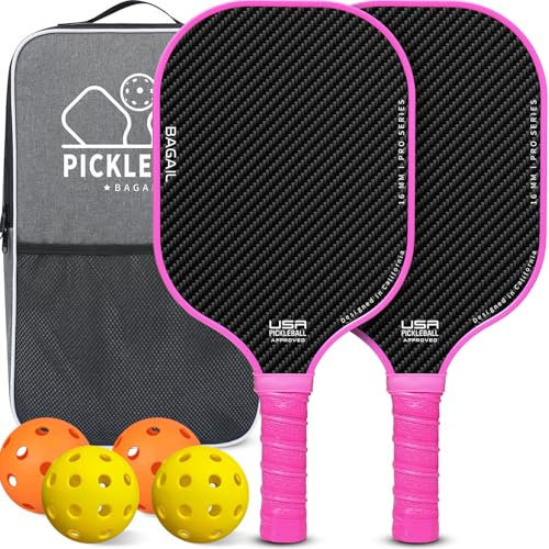 BAGAIL Juego de Paletas de Pickleball, Raquetas de Pickle Ball con 4 Pelotas de Pickleball, Ligeras, Alta Absorción de Impactos, Ergonómicas, Adecuadas para Juegos de Pelotas de Todos los Niveles