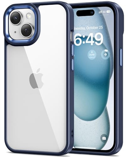 HOOMIL Hülle für iPhone 15, Anti-Vergilbung, Blau | Stoßschutz, Durchsichtige Kratzfeste Harte Rückseite, Unterstützt Kabelloses Laden