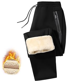 Tansozer Pantaloni Tuta Uomo Cotone Invernali Fleece Joggers in Pile Pantaloni Termici Fitness Uomo Pantaloni Felpati Sportivi Uomo Allenamento Corsa Palestra Pantaloni con Tasche Zip Nero M