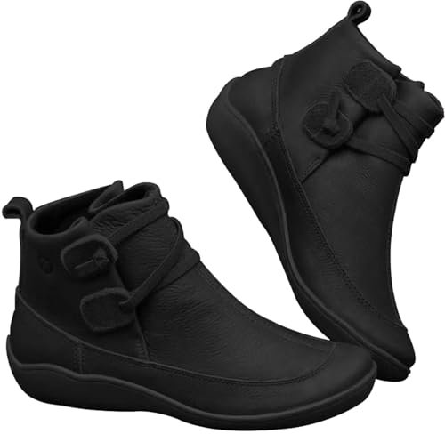 Generico Stivali Pioggia Donna Invernali Stivaletti Stivaletti Vintage da Donna Scarpe di Supporto per da Donna con Stivaletti Piatti con Cerniera Laterale da Donna Stivali Donna Pioggia (Black, 38)