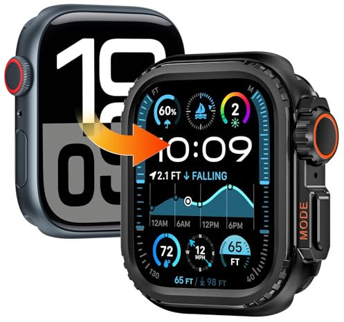 Goton Paraurti in metallo per Apple Watch Series 10 46 mm, [trasforma 46 mm in ultra seamlessly] protezione robusta + copertura posteriore in plastica stile ceramica, protezione dei bordi rialzati