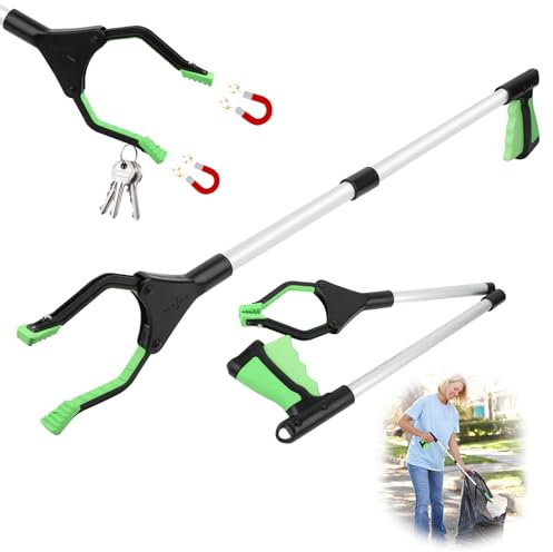 Outils de Ramassage,Pince telescopique,81cm Pince Ramasse Objet pour Personnes gées et Handicapés Aimants,poignée Solide à Pointe magnétique, pour Prise de la Corbeille,Ramassage des Déchets, Vert 