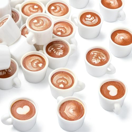 UR URLIFEHALL 50 Pcs 5 Styles Miniature Resin Figurines 3D Coffee Cup Ornaments Drink No Hole Beads for Crafts Home Shop Dollhouse Decorations