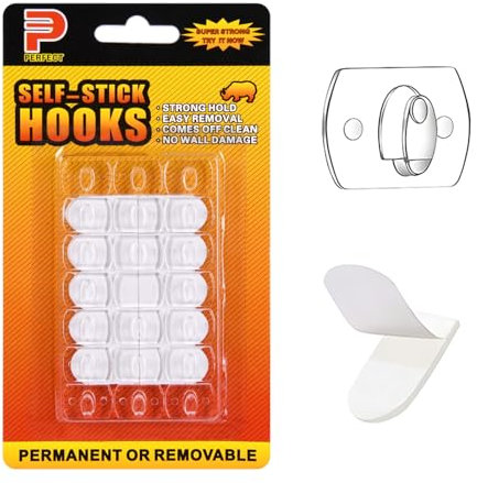 YzmrBdqc Decorating Clips Pack of 20, Transparent Plastic Wall Mount Hooks, 20 Hooks, 24 Mini Adhesive Strips, Damage-Free, Multi-Surface, Ideal for Decorations and Fairy Lights