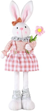 MINGZHE Ausziehbarer Stoffhase, Verstellbarer Langbeiniger Osterhase, Frühlingslandschaft, Hasendekoration, 41–55 cm (Mädchen)