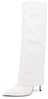 QUEEN HELENA Stivali Gambale Largo Alti al Ginocchio con Tacco a Spillo Donna K3442 (Beige, Sistema Taglie Calzature EU, Adulto, Donna, Numero, Media, 38)