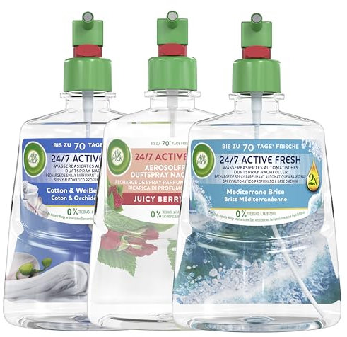 Air Wick Active Fresh – Wasserbasierter Automatischer Lufterfrischer – Raumduft Fruchtige Düfte – 3 x 228 ml Nachfüller