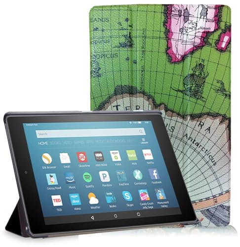 AKLiSa Hülle für Kindle Fire HD 8 Tablet Hülle 5. Generation 2015, Smart Map Pattern Cover mit Auto Sleep/Wake Funktion (Grün)