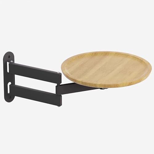 FAXJRU 30cm Wandtisch Runder Klappbar, Einziehbarer Klappbarer Couchtisch, An Der Wand Montierter Kleiner Tisch, Mobiler Kleiner Wandtisch Aus Holz, Ständer aus Metall, Sofa-Beistelltisch(Black+logs)