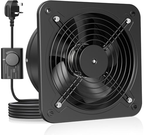 HG Power 200mm Kitchen Extractor Fan 980m³/h | Quiet Wall Ventilation Fan with Speed Controller, UK Plug, Exhaust Fan with Backdraft Damper for Bathroom, Kitchen, Garage – Black