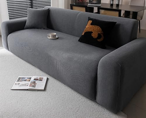YHXAIQ Sofaschoner Elastisch Alles inklusive, Couch Überzug Stretch, Polarfleece Bezug Sofa, Sofa Überzug Cord Universeller Sofabezug(Dark Gray 1,90-140 cm)
