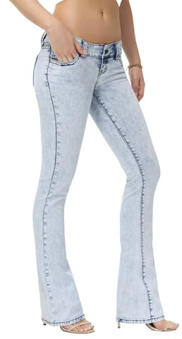 WAISUNZLM Women's Super Low Rise Stretchy Flared Jeans Slim Fit for Flattering Silhouette Bootcut Denim Pants Light Blue