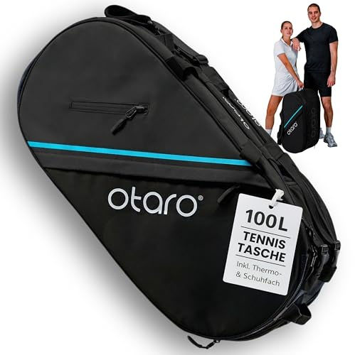 Otaro Tennistasche 100L für 6 Schläger | 2 Thermofächer, Schuhfach, Kühlfach & Laptopfach | Tennisrucksack mit 4-in-1 Tragesystem | Wasserabweisende Tennis Tasche für Training & Turnier