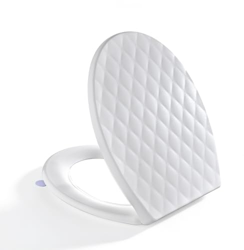 SREWOHS PRO Abattant WC Forme O en PP avec Poignée de Relevage Intégrée, Frein de Chute Double, Motif 3D Effet Cuir, Anti-UV Inaltérable, Quick Release, Fixation Top-Mount, Gabarit + Vidéo, Blanc