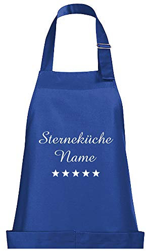 Schnoschi Küchenschürze Blau mit Wunschnamen bestickt