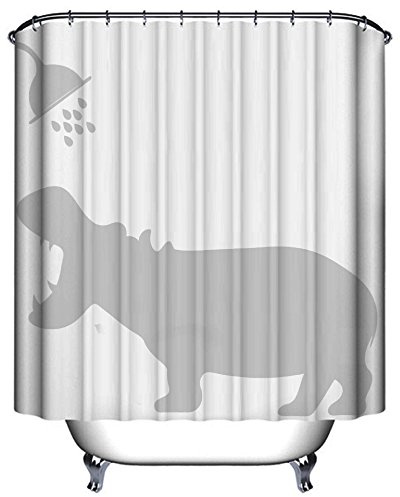 Chickwin Chickw1 wasserdichte Duschvorhang, Hochwertige Qualität Wasserdicht Anti-Schimmel-Effekt Verstärkung Plastikhaken Lebensecht Digitaldruckmuster 100% Polyester 180x180cm (Baden Nilpferde)