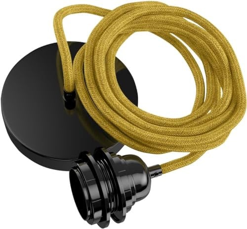 Hoopzi - Pendelleuchte 1 Flamming - 2,5m Textilkabel - 1 X E27 Fassung - Vintage, Industrial Für Esstisch, Wohnzimmer, Esszimmer, Zimmer, Schlafzimmer, Küche