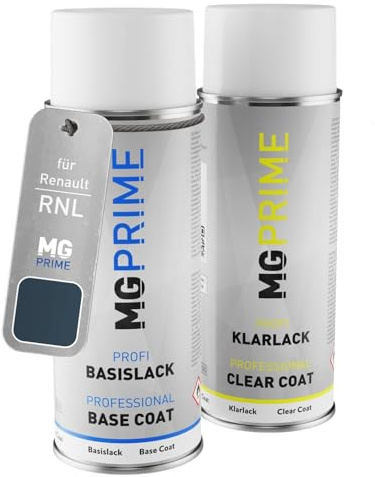 MG PRIME Peinture voiture Bombe aérosol pour Renault RNL Bleu Etoile M. +1K | Digital-Blau Metallic / Bleu Etoile Metallic, Kit peinture de base + vernis, bombes aérosols 400ml