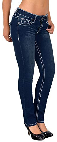 ESRA Damen Jeans Hose Jeanshosen Damen Straight Leg Dicke Naht Kontrastnaht bis Übergröße J540