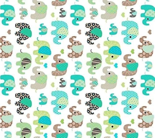 Pingianer 100x160cm Elefant 100% Baumwolle Baumwollstoff Kinder Meterware Handwerken Nähen Stoff (Elefant Türkis, 100x160cm (11,99€/m))