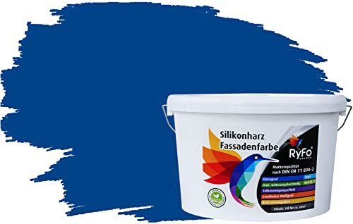 RyFo Colors Silikonharz Fassadenfarbe Lotuseffekt Trend Signalblau 10l - bunte Fassadenfarbe, weitere Blau Farbtöne und Größen erhältlich, Deckkraft Klasse 1