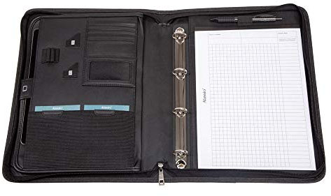 ALASSIO 30119 Orgamappe A4 OLBIA aus Nylon, Konferenzmappe in anthrazit, Mappe ca. 36 x 28 x 5 cm, mit Tablet Fach, A4 Schreibblock, Ringbuchmechanik, 6 Visitenkartenfächer und 2 Stiftschlaufen