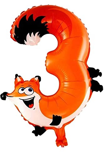 Kopper-24 Folienballon Zahl 3, ca. 40 cm, Tier Motiv - Luftballon XXL Nummer Riesen Ballon Zahlenballon Mädchen Junge Deko Riesenzahl Party Hochzeit Kindergeburtstag zum Geburtstag