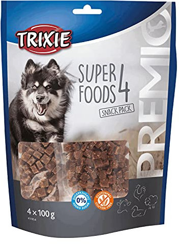 TRIXIE Superfoods Snack Pack - 4 verschiedene Sorten - Huhn, Ente, Rind und Lamm - Glutenfrei - ohne Zuckerzusatz - 4 x 100 g - 31854