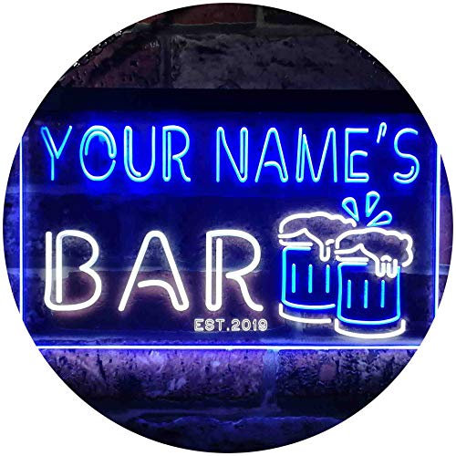 ADVPRO Personalized Your Name Est Year Theme Bar Beer Mug Decoration Dual Color LED Barlicht Neonlicht Lichtwerbung Neon Sign Weiß & Blau 300 x 210mm st6s32-w1-tm-wb