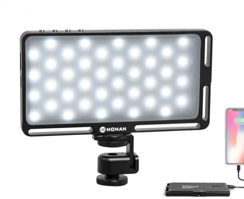 Moman RGB Antorcha-Led-Foco-Vídeo-Cámara con Función Power Bank, Panel Led Fotografia DSLR 3000K-6500K CRI 96+, Luz Reflex Portátil Super Compacta 190g con Pantalla OLED, Cable Tipo-C Incluida