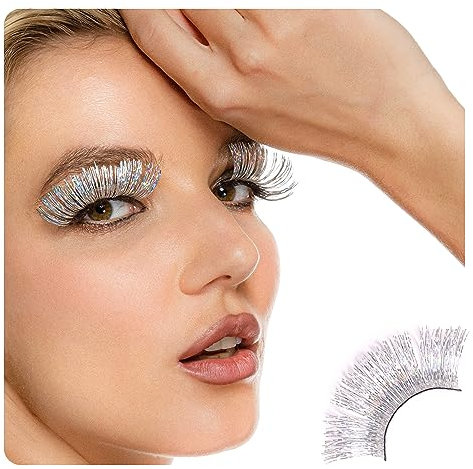 Dorisue Cils d'Halloween argentés à paillettes - Cils de princesse cosplsay - Faux cils argentés et blancs - Extension de cils pour femmes et filles - P24