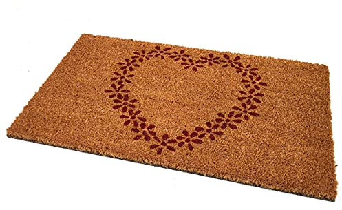 Black Ginger Large, Thick, Decorative, Patterned Coir Door Mats with Nature Designs (Heart of Flowers)