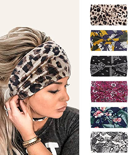 Stirnbänder Damen Frauen Haarreifen Breite Boho Blumendruck Leopard Knot Yoga Sport Haarbänder Elastische Haarschmuck Mehrfarbig Weiche Turbane