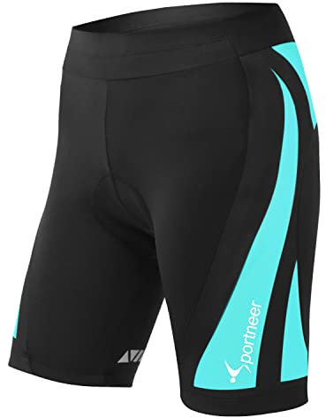 Sportneer Radlerhose Damen Gepolstert Schnelltrockende Fahrradhose Damen Kurz Elastische Radhose Damen Mit Sitzpolster 4D Radsportshorts Kurze Sporthose Damen Mit Breiterem Und Dichterem Polster