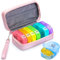 AUVON Pink PU Leather Bag Pill Boxes 7 Day 2 Times a Day, Large AM/PM Pill Box Organiser with Portable Zipper Leather Bag for Holding Supplements, Vitamins and Fish Oils