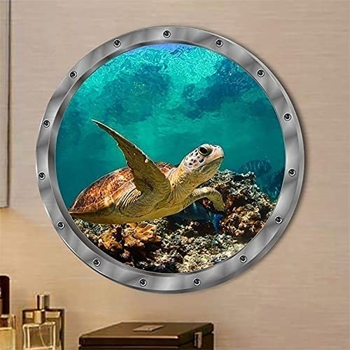 zwyjd 3D hublot Stickers muraux créatif sous Marin Poisson Mur Autocollant bébé pépinière Art peintures murales décorations pour Machine à Laver Chambre décoration,Tortue