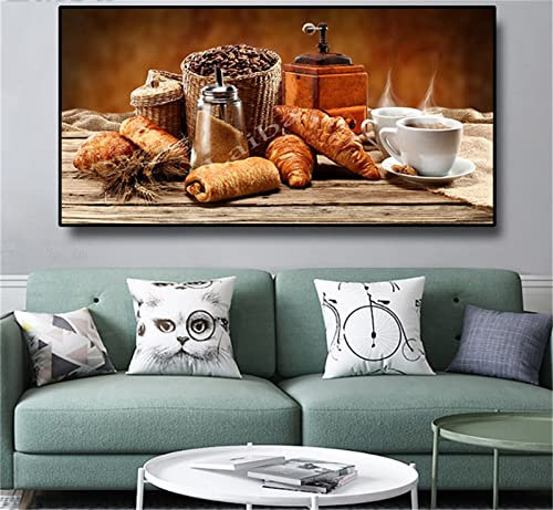 Diamond Painting Erwachsene Groß Diamant Painting Bilder Essen Café-Restaurant, Malen Nach Zahlen Kinder DIY Diamant malerei Full Kit Mosaik Gemälde Deko Wohnzimmer/Schlafzimmer/Büro, 40x120cm/16x48in