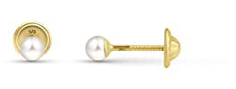 Amberta Allure Damen Ohrstecker mit Perle aus 9K Gold: 9-Karat Perle Ohrringe für Frauen - 3-3.5 mm