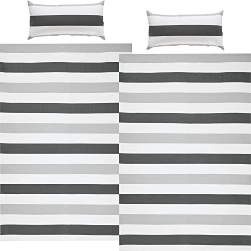 REDBEST Bettwäsche-Set Streifen Sparpaket 4-TLG. Renforcé grau-Silber-weiß Größe 40x80 cm / 155x220 cm - strapazierstark, anschmiegsam, mit Reißverschluss