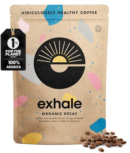 EXHALE Organic Wholebean Coffee - 450g Pack - Mycotoxin Free, Mould Free & Polyphenol Rich (Decaf Medium Roast, 450g)
