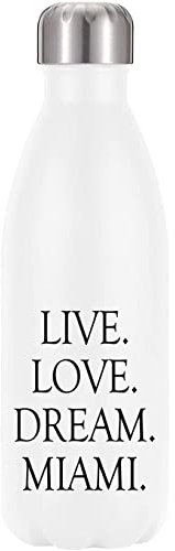 Live Love Dream Miami Florida - Botella de agua térmica aislada al vacío, color blanco