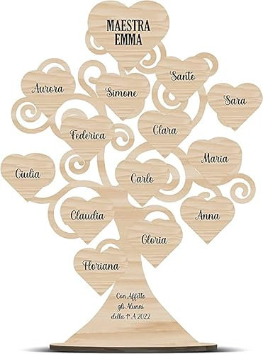 Lol t-shirt Albero della Vita Personalizzato Regali Maestre Fine Anno – Con Nomi Alunni su Cuoricini in Legno di Betulla 23x19 cm – Regalo Personalizzato Maestra Asilo Scuola Primaria Catechista